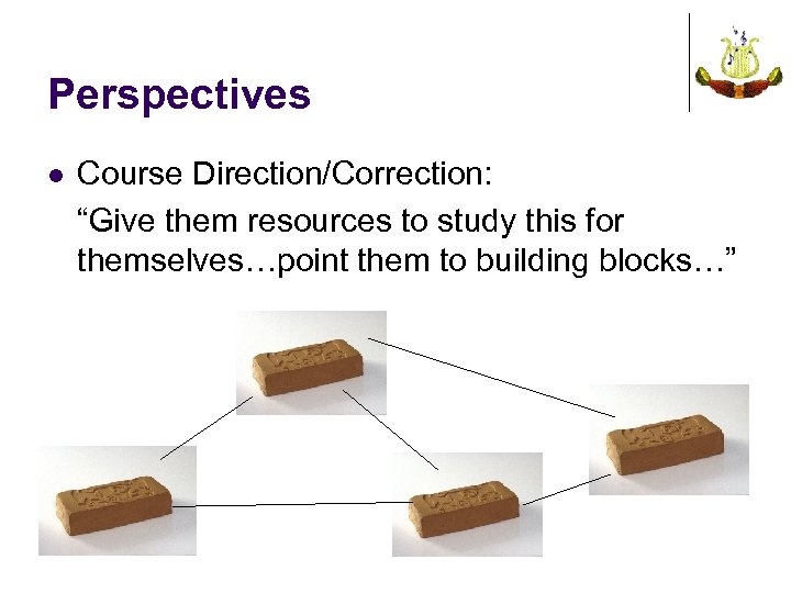 Perspectives l Course Direction/Correction: “Give them resources to study this for themselves…point them to