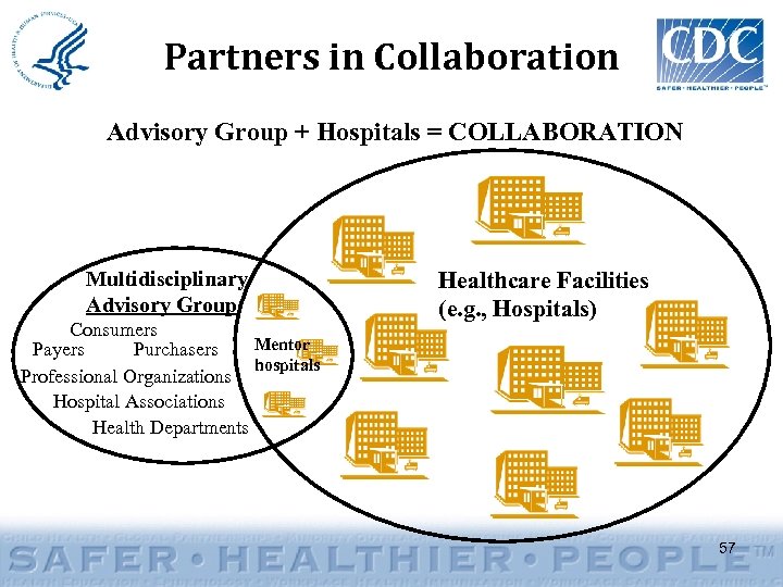 Partners in Collaboration Advisory Group + Hospitals = COLLABORATION Multidisciplinary Advisory Group Consumers Mentor