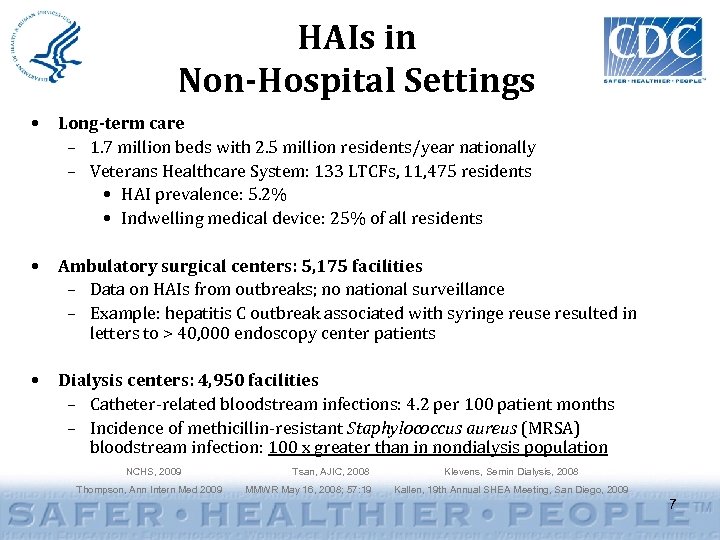 HAIs in Non-Hospital Settings • Long-term care – 1. 7 million beds with 2.