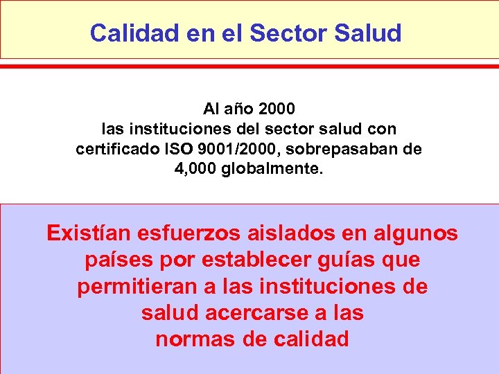 Calidad en el Sector Salud Al año 2000 las instituciones del sector salud con