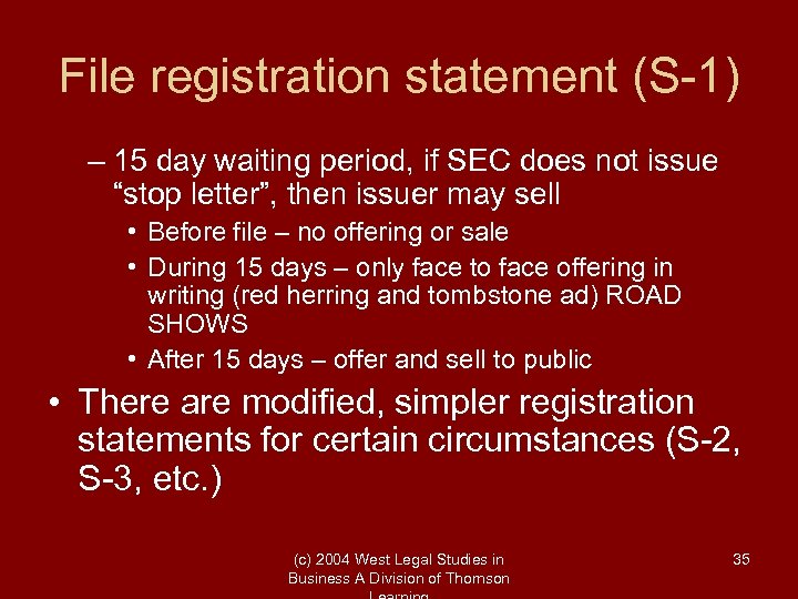 File registration statement (S-1) – 15 day waiting period, if SEC does not issue