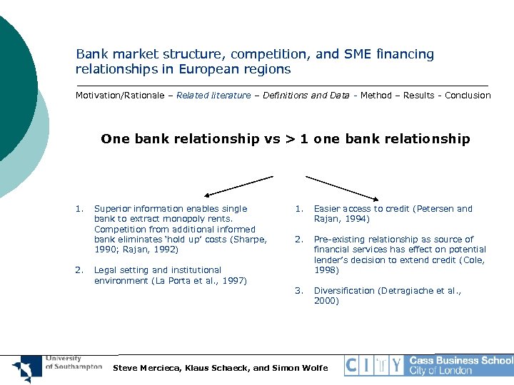 Bank market structure, competition, and SME financing relationships in European regions Motivation/Rationale – Related