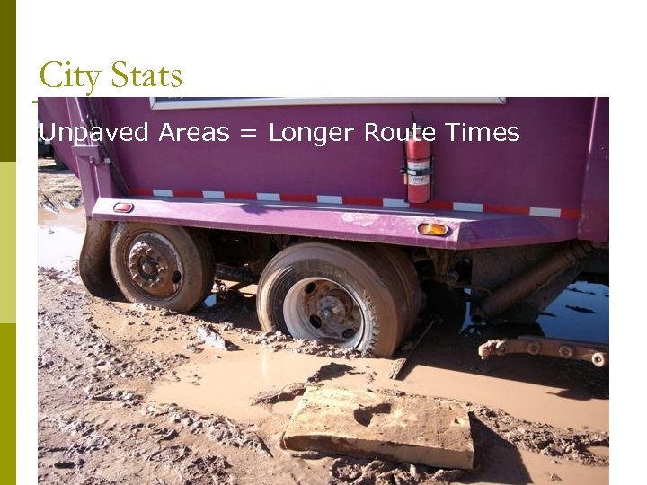 City Stats Unpaved Areas = Longer Route Times 