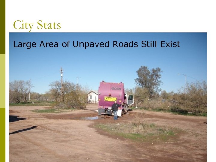 City Stats Large Area of Unpaved Roads Still Exist 