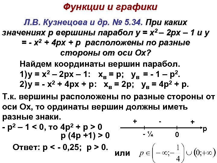Функции и графики Л. В. Кузнецова и др. № 5. 34. При каких значениях