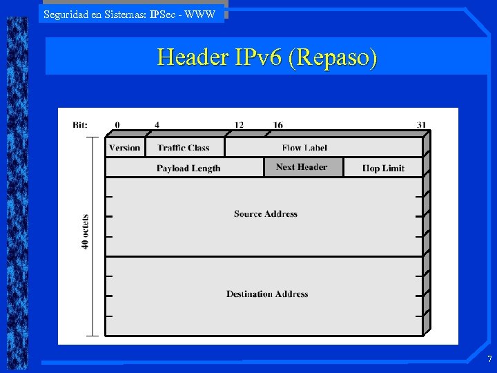 Seguridad en Sistemas: IPSec - WWW Header IPv 6 (Repaso) 7 