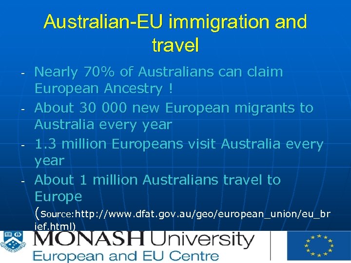 Australian-EU immigration and travel - - Nearly 70% of Australians can claim European Ancestry
