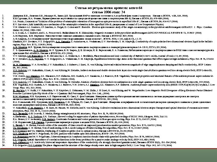 Статьи по результатам проекта: всего 64 статьи 2006 года: 34 1. 2. 3. 4.