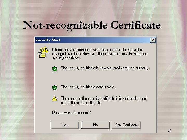 Not-recognizable Certificate 18 