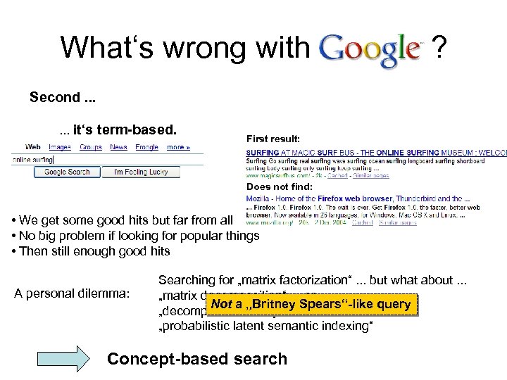 What‘s wrong with ? Second. . . it‘s term-based. First result: Does not find: