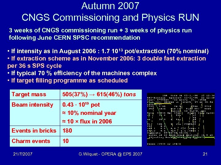 Autumn 2007 CNGS Commissioning and Physics RUN 3 weeks of CNGS commissioning run +