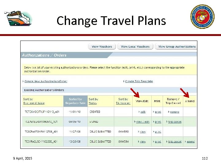 Change Travel Plans 9 April, 2015 112 