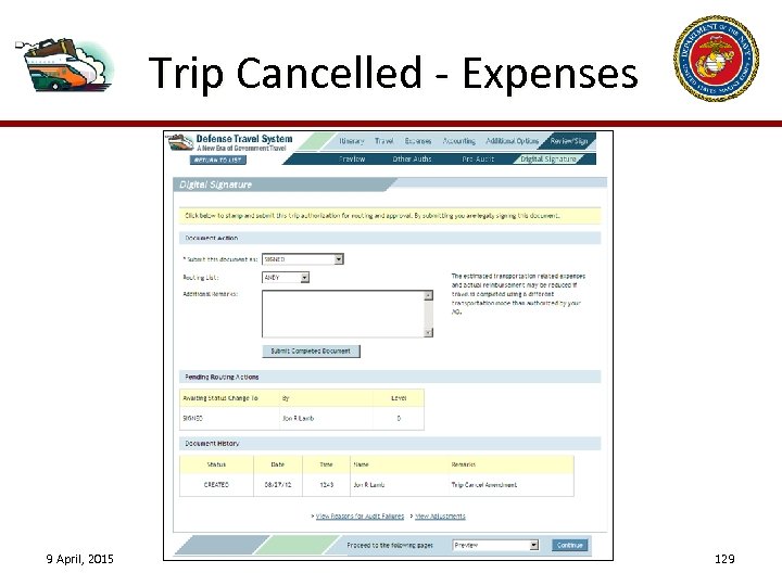 Trip Cancelled - Expenses 9 April, 2015 129 