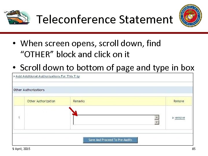 Teleconference Statement • When screen opens, scroll down, find “OTHER” block and click on