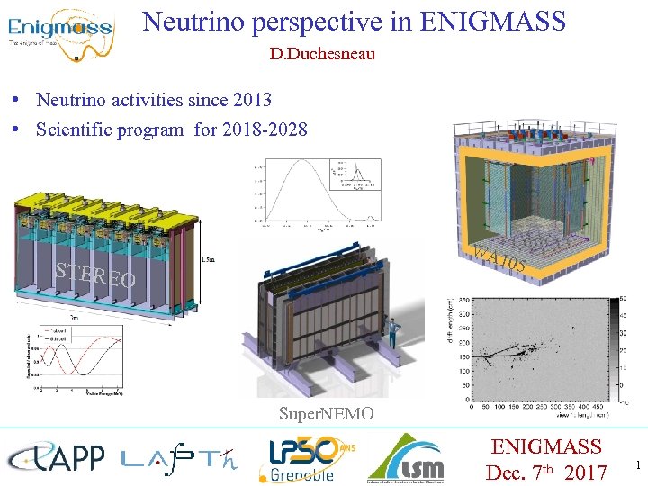 Neutrino perspective in ENIGMASS D. Duchesneau • Neutrino activities since 2013 • Scientific program