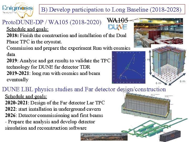 B) Develop participation to Long Baseline (2018 -2028) Proto. DUNE-DP / WA 105 (2018