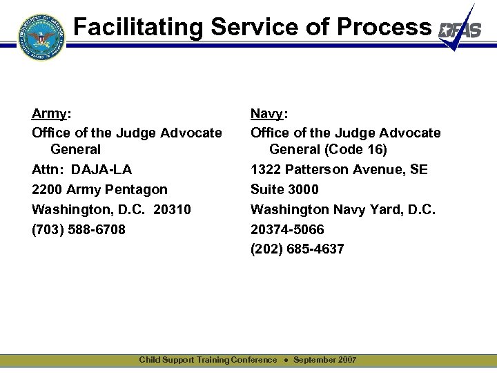 Facilitating Service of Process Army: Office of the Judge Advocate General Attn: DAJA-LA 2200