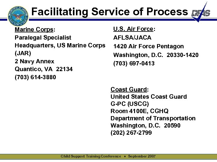 Facilitating Service of Process Marine Corps: Paralegal Specialist Headquarters, US Marine Corps (JAR) 2