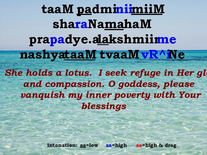 taa. M padminiimii. M shara. Namaha. M prapadye. alakshmiir me nashyataa. M tvaa. M