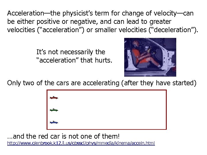 Acceleration—the physicist’s term for change of velocity—can be either positive or negative, and can