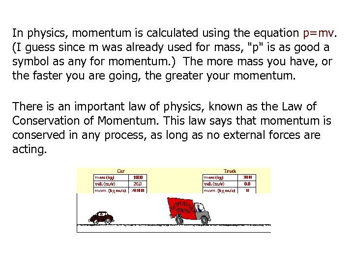 In physics, momentum is calculated using the equation p=mv. (I guess since m was