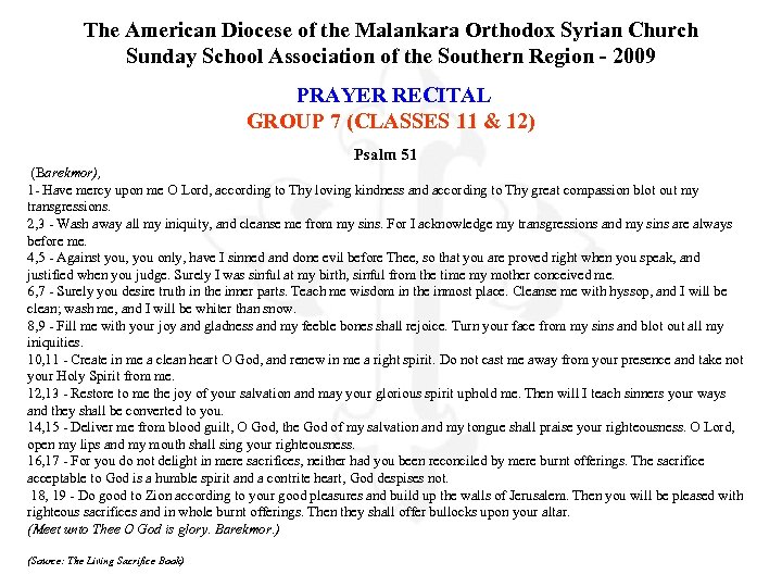 The American Diocese of the Malankara Orthodox Syrian Church Sunday School Association of the