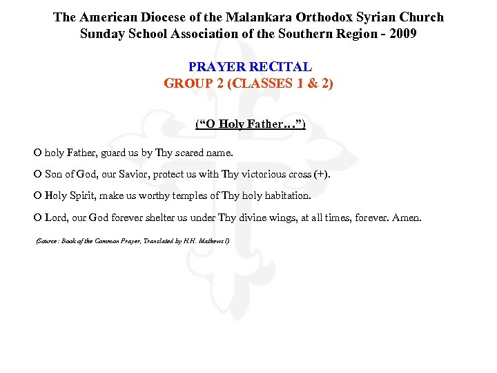 The American Diocese of the Malankara Orthodox Syrian Church Sunday School Association of the