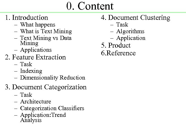 0. Content 1. Introduction – What happens – What is Text Mining – Text