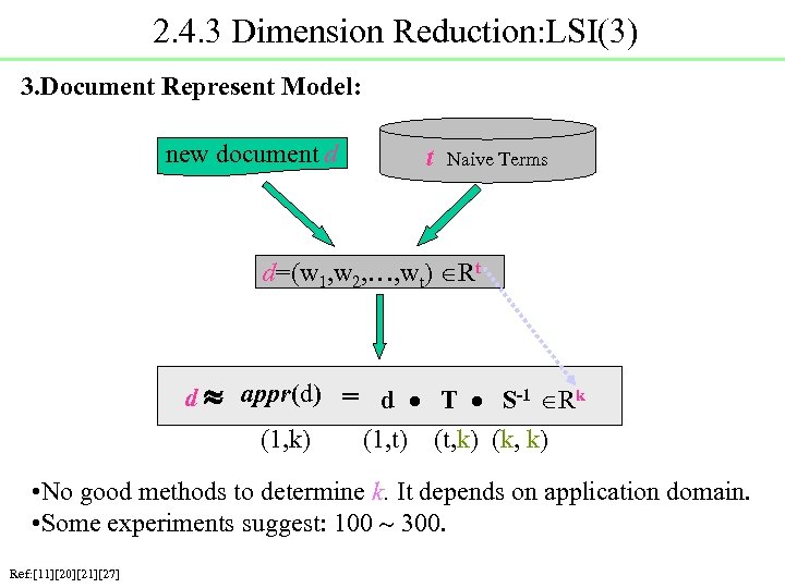 2. 4. 3 Dimension Reduction: LSI(3) 3. Document Represent Model: new document d t