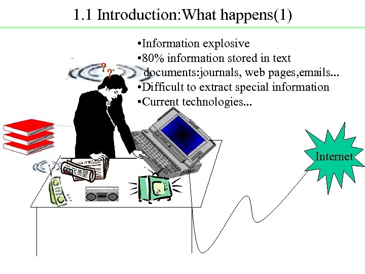 1. 1 Introduction: What happens(1) • Information explosive • 80% information stored in text