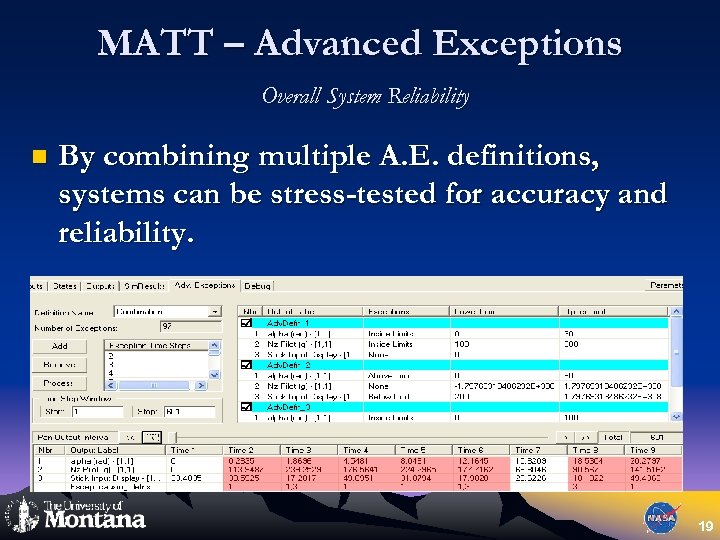 MATT – Advanced Exceptions Overall System Reliability n By combining multiple A. E. definitions,