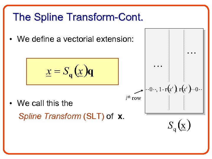 The Spline Transform-Cont. • We define a vectorial extension: • We call this the