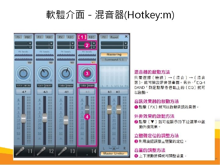 軟體介面－混音器(Hotkey: m) 