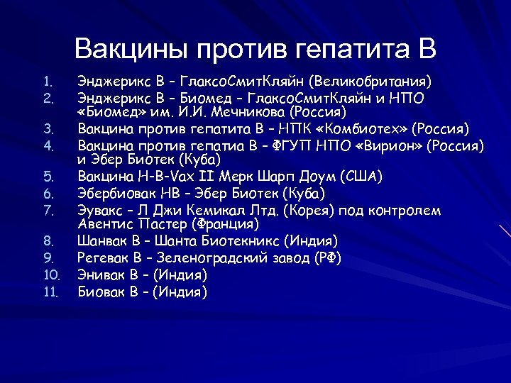 Вакцины против гепатита В 1. 2. 3. 4. 5. 6. 7. 8. 9. 10.