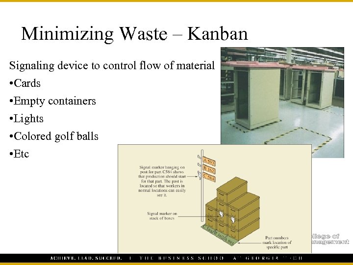 Minimizing Waste – Kanban Signaling device to control flow of material • Cards •