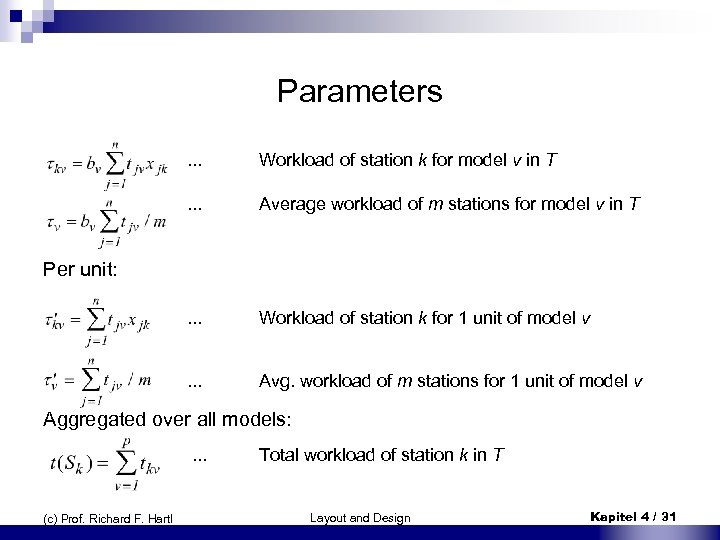 Parameters. . . Workload of station k for model v in T . .
