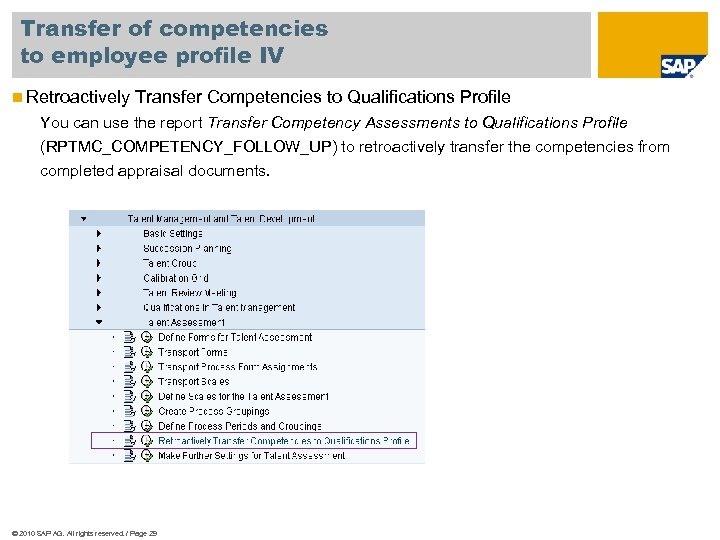 Transfer of competencies to employee profile IV n Retroactively Transfer Competencies to Qualifications Profile