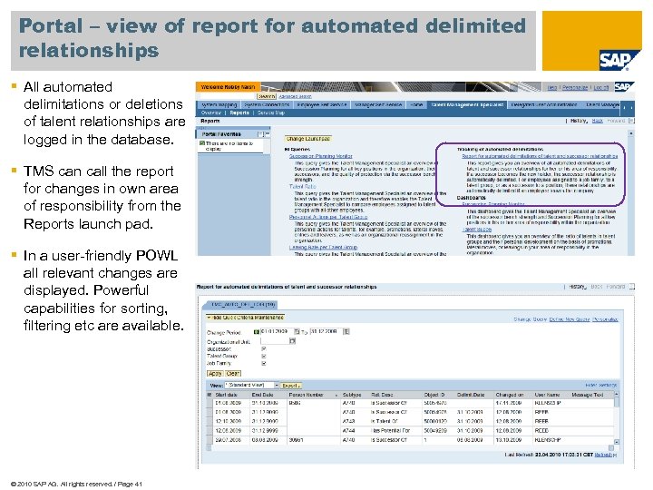 Portal – view of report for automated delimited relationships § All automated delimitations or