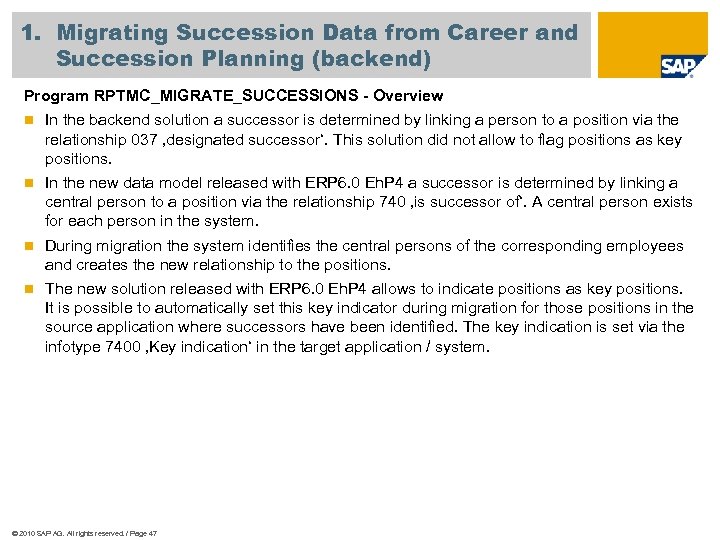 1. Migrating Succession Data from Career and Succession Planning (backend) Program RPTMC_MIGRATE_SUCCESSIONS - Overview