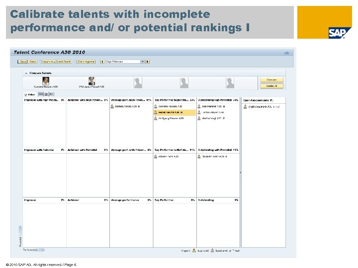 Calibrate talents with incomplete performance and/ or potential rankings I © 2010 SAP AG.