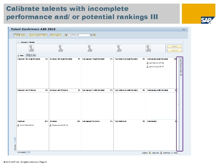 Calibrate talents with incomplete performance and/ or potential rankings III © 2010 SAP AG.