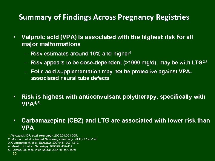 Summary of Findings Across Pregnancy Registries • Valproic acid (VPA) is associated with the