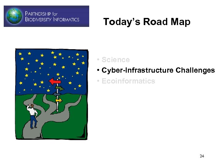 Today’s Road Map • Science • Cyber-Infrastructure Challenges • Ecoinformatics 24 