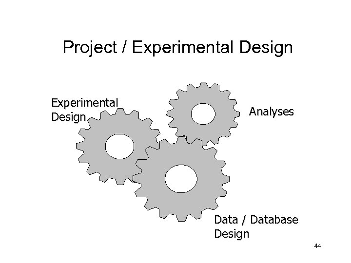 Project / Experimental Design Analyses Data / Database Design 44 