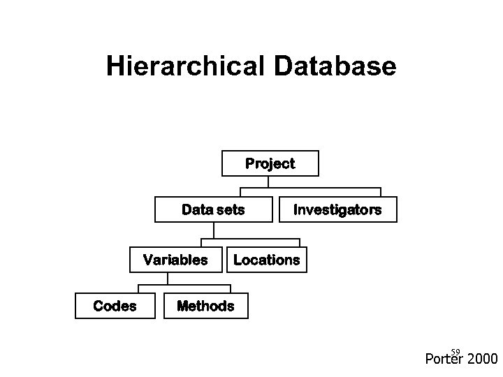 Hierarchical Database Project Data sets Variables Codes Investigators Locations Methods 59 Porter 2000 