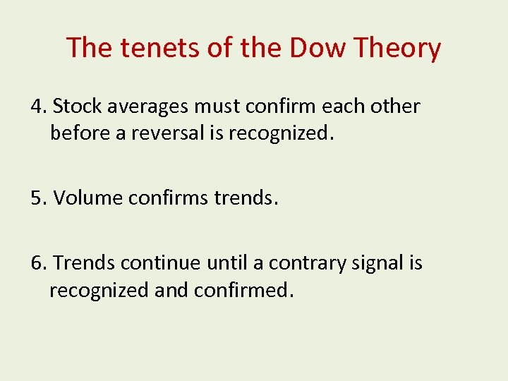 The tenets of the Dow Theory 4. Stock averages must confirm each other before