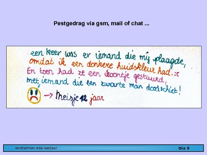 Pestgedrag via gsm, mail of chat. . . eindtermen 4 de leerjaar Dia 9