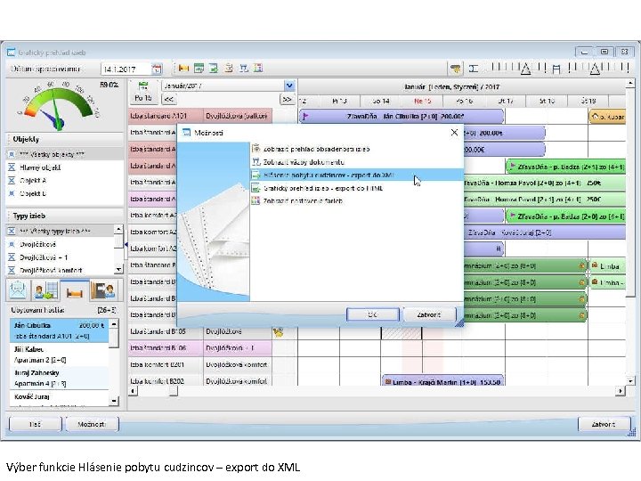 Výber funkcie Hlásenie pobytu cudzincov – export do XML 