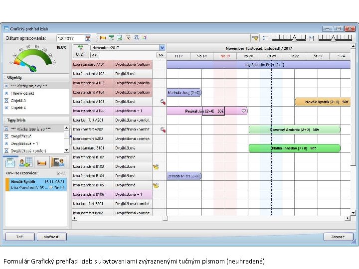 Formulár Grafický prehľad izieb s ubytovaniami zvýraznenými tučným písmom (neuhradené) 