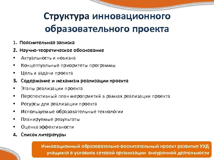 Структура инновационного образовательного проекта 1. 2. • • • 3. • • • 4.